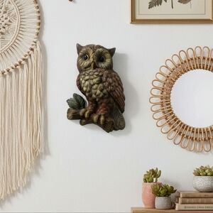 Vintage 1977 Artisan Hand Painted Ceramic Hoot Owl Hanging Wall Décor Plaque